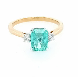 9ct Yellow Gold Colombian Emerald and Diamond Ring