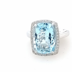 Rings: 18ct White Gold 5.75ct Aquamarine and Diamond Ring