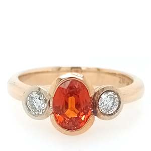 Rings: Handmade Orange Sapphire and Diamond Gold Ring