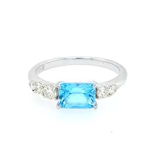 White Gold Blue Topaz and Diamond Ring