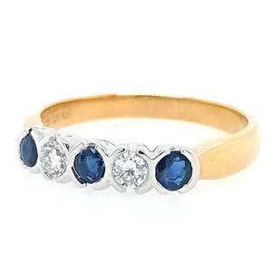 Rings: Yellow Gold Ring with Diamonds and Royal Blue Sapphires