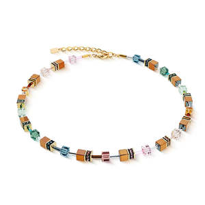 Necklaces: Coeur de Lion GeoCube Pale Rainbow, Bronze Metallic & Gold Necklace