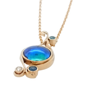Blue Pearls 1: Handmade Gold, Blue Pearl, Topaz and London Blue Topazand Diamond Pendant