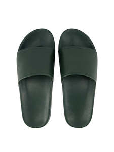 Footwear: Leather Low Slides - Dark Green
