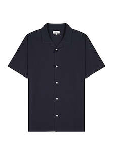 October: Panama Shirt - Navy Seersucker