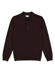 Sweats Knits: Knit LS Polo - Chocolate