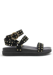 La Tribe: Platform Sandal Black Suede/Gold Eyelet