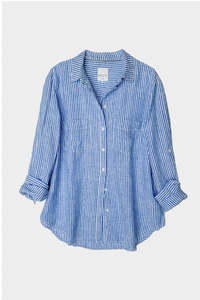 Hut: Boyfriend Linen Shirt Electric Blue Stripe