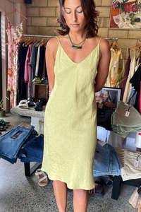 Bias Midi Linen Dress Herbal