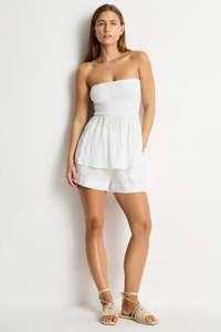 Sea Level Artesands: Sunset Shirred Bandeau Top White