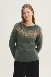Greca Jacquard Wool Sweater Smoke Green