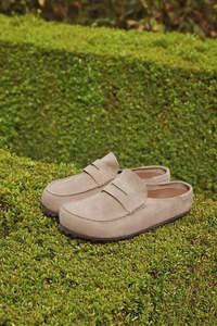 Birkenstock: Naples Wrapped Suede Taupe