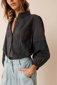 Embroidered Voile Shirt Charcoal