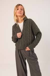 Cotton Cable Knit Jacket Khaki