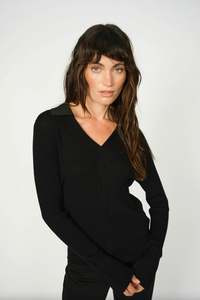 Relena Rib Polo Knit Black