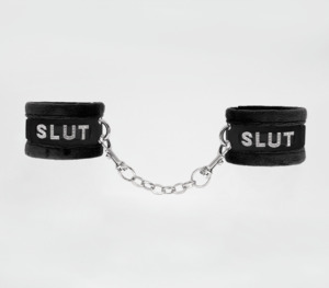 Love In Leather Diamante Handcuff - Slut