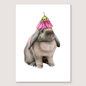 Rabbit Prints: Rabbit with Flower Hat Print