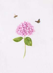 Original 'Pink Hydrangea, Bee and Butterfly'