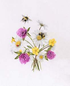 Original Coloured Pencil Art: Original 'Wildflowers and Bees'