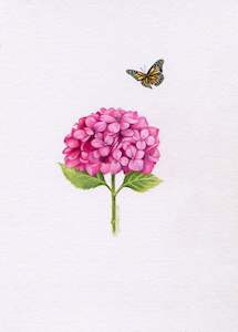 Mini one-off original 'Hydrangea and Butterfly 2'