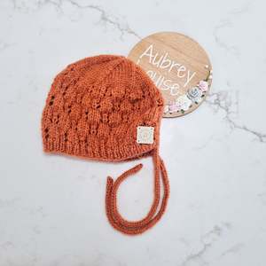 Hat - In Stock: Butterfly Bonnet 3-6 months Rust Wool