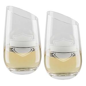 Gift: hdl-18797 HARLEY Silhouette Bar & Shield Stemless Angled Wine Glass Set HDL-18797 hdl-18797