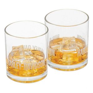 Genuine Harley Davidson Glassware: hdx-98746 HARLEY® Premier Rocks Glass Set - 10 oz. - Faux Etched H-D Logo hdx-98746