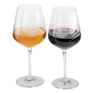 Genuine Harley Davidson Glassware: hdl-18816 HARLEY® Crystal Wine Glass Set, Frosted Bar & Shield Logo - Set of Two 20 oz. hdl-18816