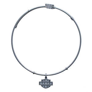 Harley Davidson Jewellery 2: hsb0077 HARLEY Womens Bangle White Bling Bar & Shield Dangle Bracelet