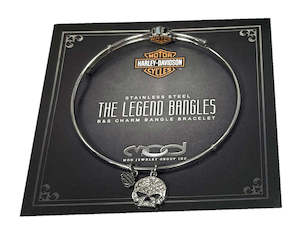 Harley Davidson Jewellery 2: hsb0043 HARLEY® Womens Bangle , White Bling Willie Skull Charm Bracelet HSB0043-7