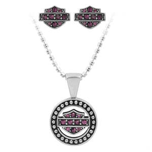 Harley Davidson Jewellery 2: hds0001 HARLEY Womens Purple Circle Necklace & Earrings Set