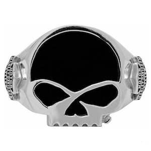 Harley Mens Rings: hdr0458 HARLEY Mens Black Onyx Willie G Skull Ring  Sterling Silver HDR0458