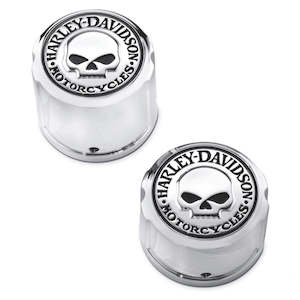 43221-08 Harley Willie G Skull Rear Axle Nut Covers 43221-08