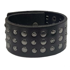 mw-mau601-blk-lxl HARLEY Men's Triple Row Stud Leather Cuff Bracelet Adjustable &hellip;