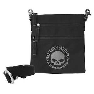 xmp1517-gryblk HARLEY Womens Embroidered Willie G Skull Clip Bag with Strap, Bla&hellip;