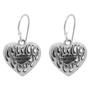 Harley Davidson Jewellery 2: hde0423 Harley-Davidson® Womens Flames Bar and ; Shield Heart Dangle Earrings , Silver HDE0423