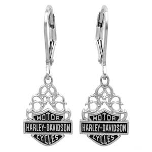 hde0258 Harley-Davidson® Women`s Bar and ; Shield Dangle Earrings Silver Filigree HDE0258