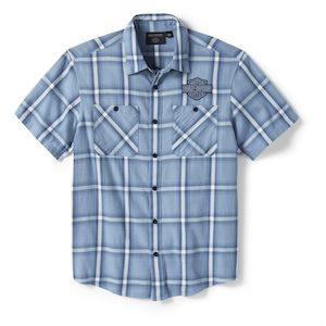 Harley Mens Clothing 1: Harley SHIRT-WOVENBLUEOFF WHITE PLA 96403-25VM