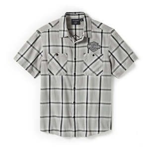 Harley Mens Clothing 1: Harley SHIRT-WOVENLIGHT GREYDARK GR 96404-25VM