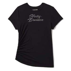 Harley WOMEN'S ESSENTIAL BLING RUCHED SHORT SLEEVE TOP - HARLEY BLACK 96444-25VW