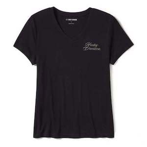 Harley 96546-25VW WOMEN'S ROSE & THORN BLING V NECK TEE
