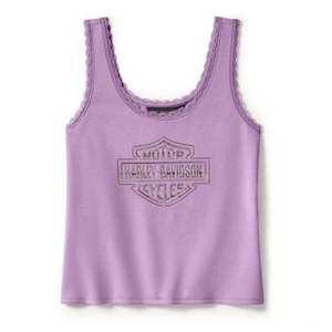 Harley Womens Clothing 1: Harley 96600-25VW WOMEN\'S ESSENTIAL BLING LACE TRIM TANK - ORCHID