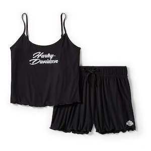 Harley Womens Clothing 1: Harley WOMEN'S LETTUCE TRIM PAJAMA SHORT SET - HARLEY BLACK 96524-25VW