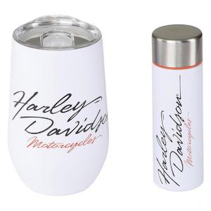 Mothers Day Gift Ideas: hdl-18623 Harley Harley-Davidson® Racing Stainless Steel Wine Tumbler & Slim Flask Set - White hdl-18623