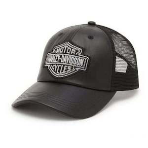 Harley Mens Womens Hats Caps: Harley HAT-TRUCKERLEATHERBLACK 97707-25VW