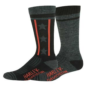 Harley Womens Boots And Footwear: Harley wo-d89236170-990 HARLEY Womens 2-Pack Star Wool Wicking Crew Riding Socks, Gray & Black