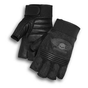 Harley Mens Gloves: Harley MEN`S WINGED WILLIE G SKULL FINGERLESS GLOVES