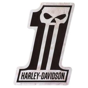 Kings Birthday Weekend Sale: hdl-15538 Harley Harley-Davidson® Embossed Tin Sign, Shaped #1 Skull Logo, 12.75 x 18 inches hdl-15538