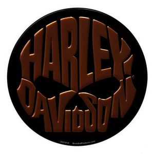 hdl-15553 HARLEY® Copper Skull Script Tin Magnet, 2.75 Inches Round hdl-15553
