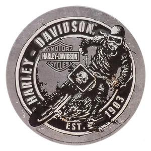 hdl-15546 HARLEY® Embossed Round Tin Sign, Dirt Track Racer Logo, 12 inches hdl-15546